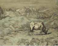 Segantini Giovanni Alpine Pasture Landscape with a Cow - Hermitage